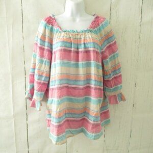 Westbound Top XL X Large Stripe 3/4 Ruffle Sleeve Smocked Popover